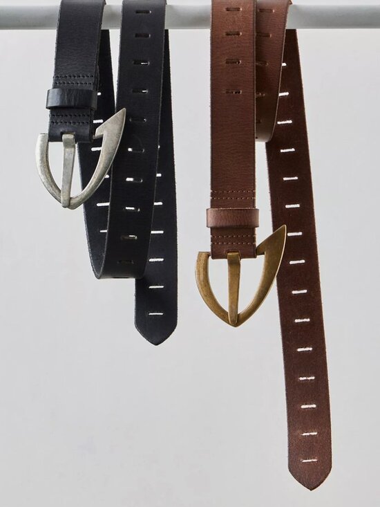 NWT Free People Noa Leather Belt Brown Brass Buckle Cowgirl Festival S-M $58 main image 7
